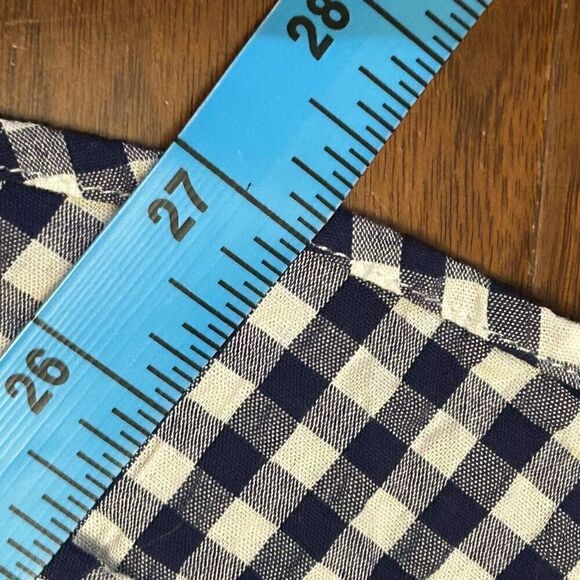 Kut from the Kloth women's button up navy gingham print v-neck long sleeve shirt - Picture 6 of 7